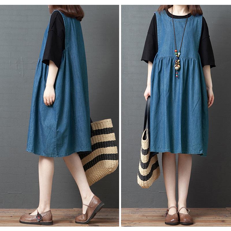 knee length denim jumper skirt