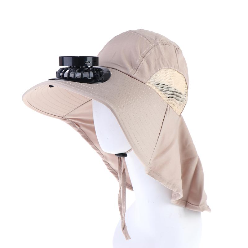 

Solar Powered Fan Hat Outdoor Traveling Fishing Big Brim Shoulder Length Neck Protection Men Women Summer Breathable Cap бежевый