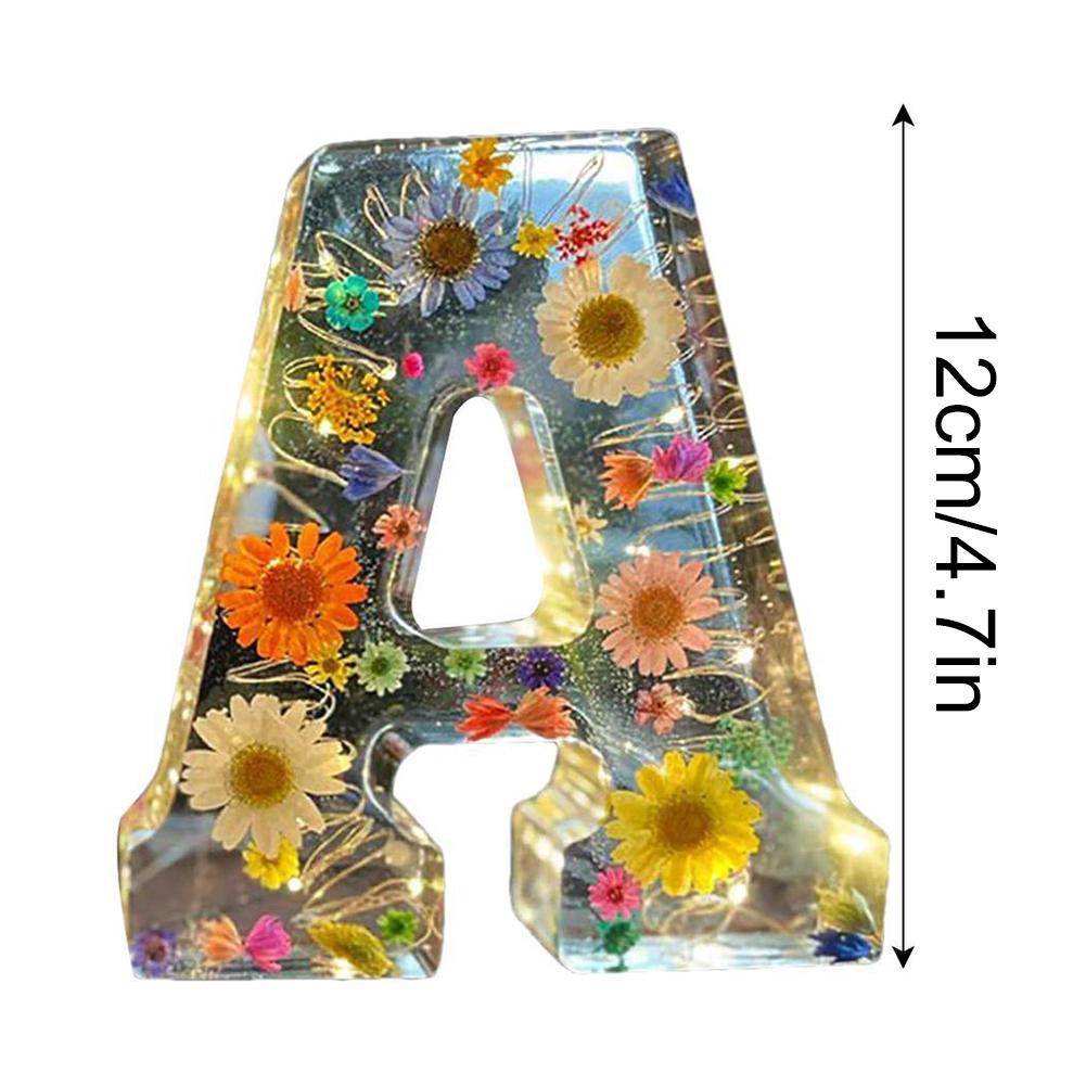 Floral Letter Night Light Alphabet Letter LED Lights Luminous Number Lamp Decorative Resin Lamp With Initial Letter & Dry Flower