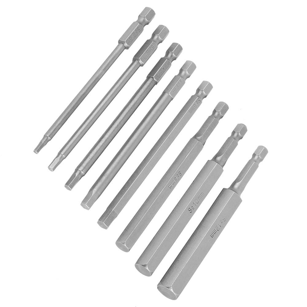 8 Pcs 1/4 Inch Hex Shank Hex Head Allen Wrench Bit Set 100mm Length S2 Steel Metric Screwdriver Bits Magnetic