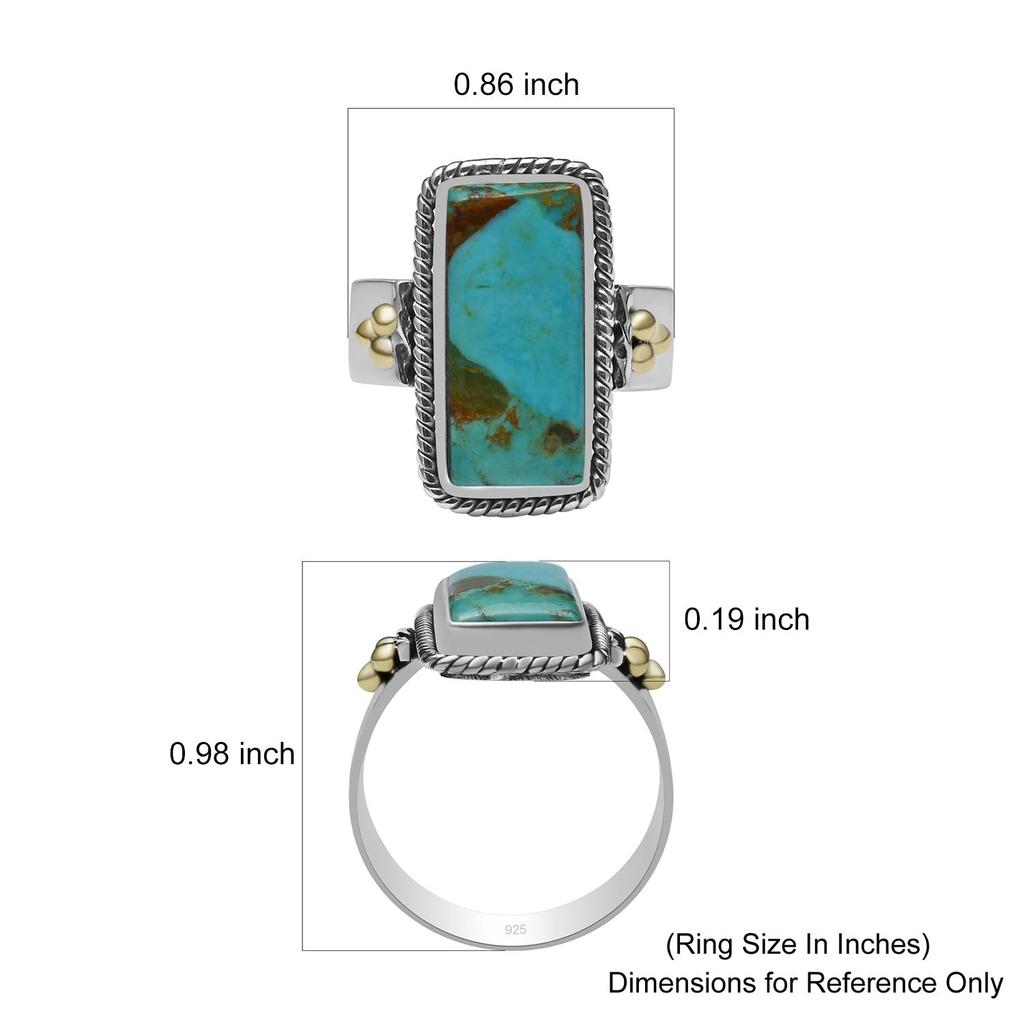 8X18 mm Natural Blue Turquoise Gemstone 925 Sterling Silver Handmade Baguette Shape Ring For Women & Girls