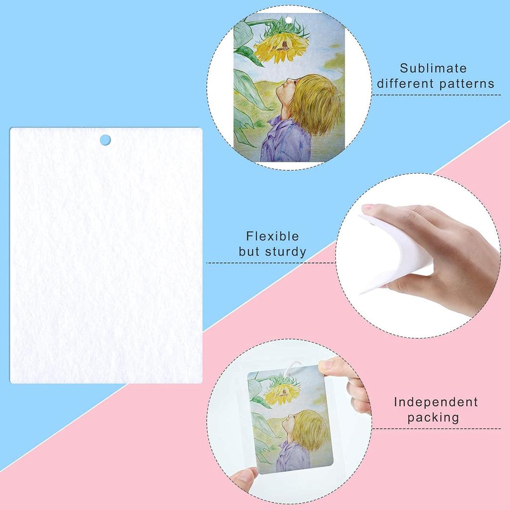 Maitys 100 Pieces Sublimation Air Fresheners Blanks Sheets DIY Felt Air Freshener Rectangle Fragrant Sheets With 100 Pieces Bags And Rope For Car And