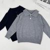 Unisex Boys Girls Polo Collar Knit Sweater Casual Kids Warm Top