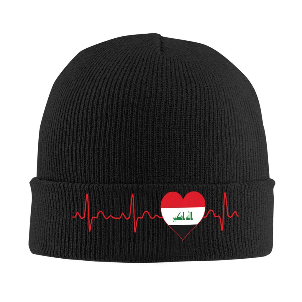 Iraq Flag Heartbeat EKG Knitted Hat for Women Unisex Beanies Winter Hat Warm Melon Cap
