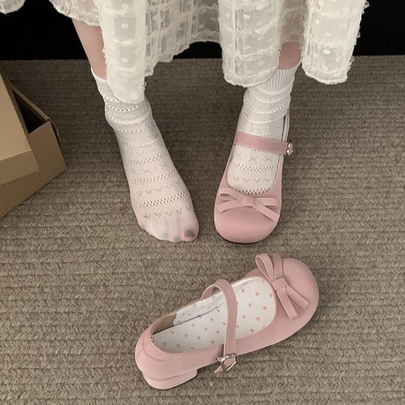 Fashion Women's Round Head Pink Thick Heel Mary Jane Shoes 2025 New Sweet Vintage Women's Bow Round Head Cute Designer Shoes Pink Heels