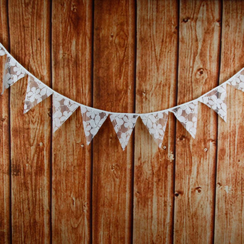 Avrupa Düğün & Parti Süslemeleri İçin Beyaz & Çok Renkli Çiçekli Dantel Üçgen Bayrak Süslemeleri