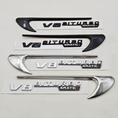 2pcs 3D ABS Vent Fender Trim Emblem Blade V8 BITURBO 4MATIC Logo Car Sticker Fender Badge For  Benz E300 E400 E53S E63S