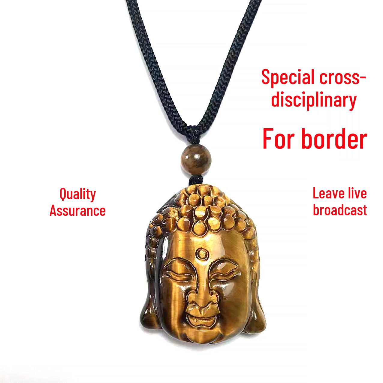Tiger Eye Elephant & Guanyin Buddha Necklace with Crystal Gemstone Pendant