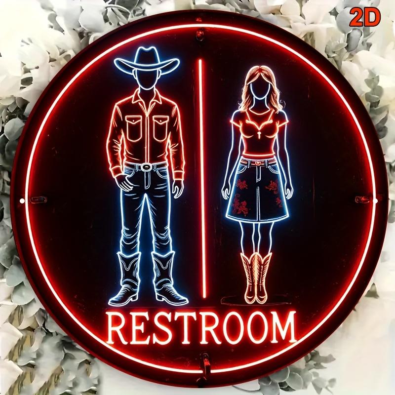 Western Cowboy Neon Sign X Inch Round Aluminum Wall Art Durable Retro Bar Pub Cafe Bathroom Decor