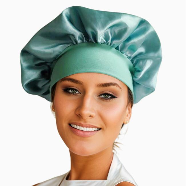 Shower Wide Brim Elastic Satin Hair Care Cap - Women's Sleep, Salon, and Shower Use