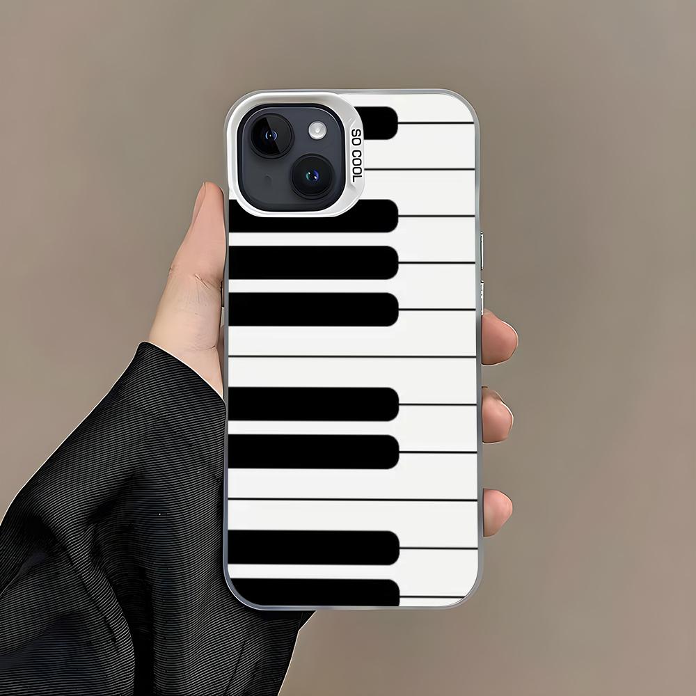Music Piano Keyboard Phone Case For iPhone 16 15 14 13 12 11 Pro Max White Matte Laser Metallic Aurora Funda