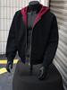 Men's Autumn/Winter Trendy Color Block Hooded Sweatshirt - Loose, Cool, High-End Cardigan Jacket.