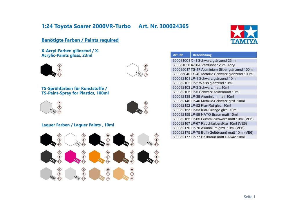 Tamiya Sports Car Series 365 Toyota Soarer 2000VR Turbo Plastic Model Kit 24365 1/24 No.