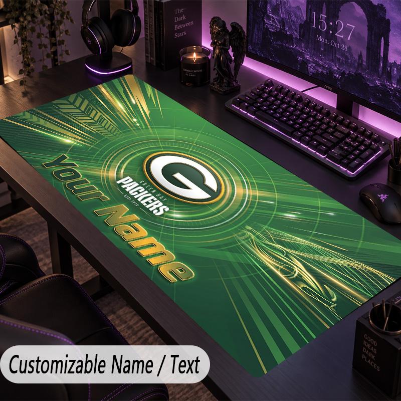 Duża Podkładka pod Myszę Green Bay Packers Tekst z Imieniem Personalizowana Mata na Biurko Antypoślizgowa Podkładka do Gier