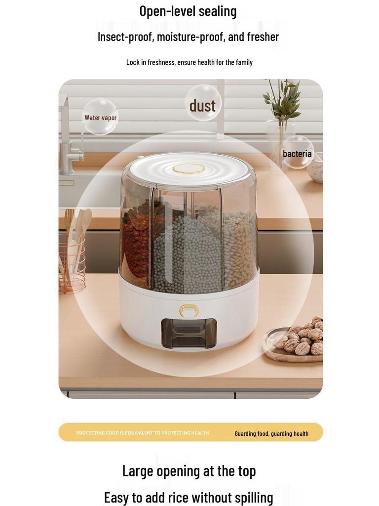 Rotating Grain Storage Jar: Airtight, Insect & Moisture-Proof Multi-Grid Container