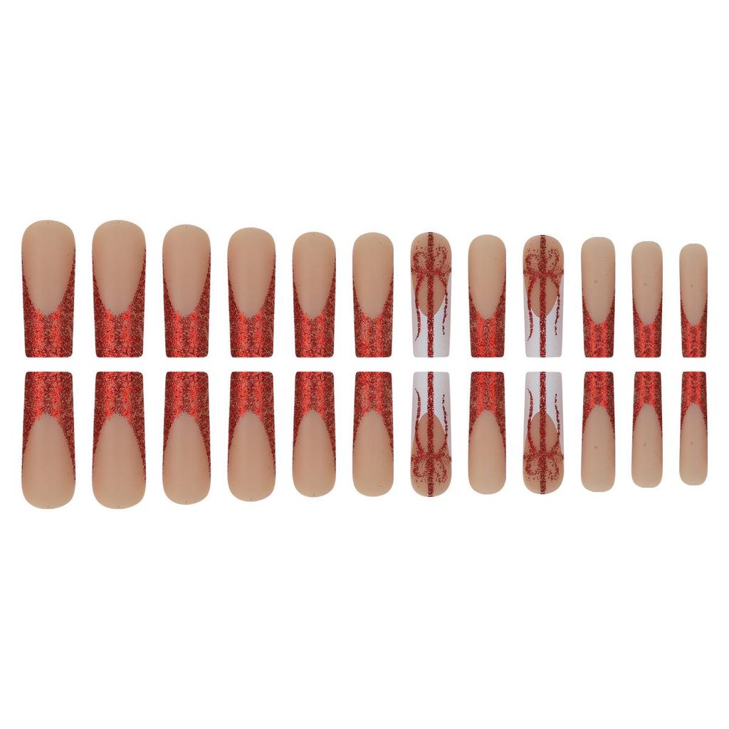 Christmas Festival French Knot False Nail Art Set - 24 Wearable Nail Tips