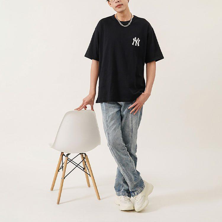 MLB Old Flower T Shirts Unisex Black Crew Neck Moderate Straight Fit 3ATSM2023-50BKS