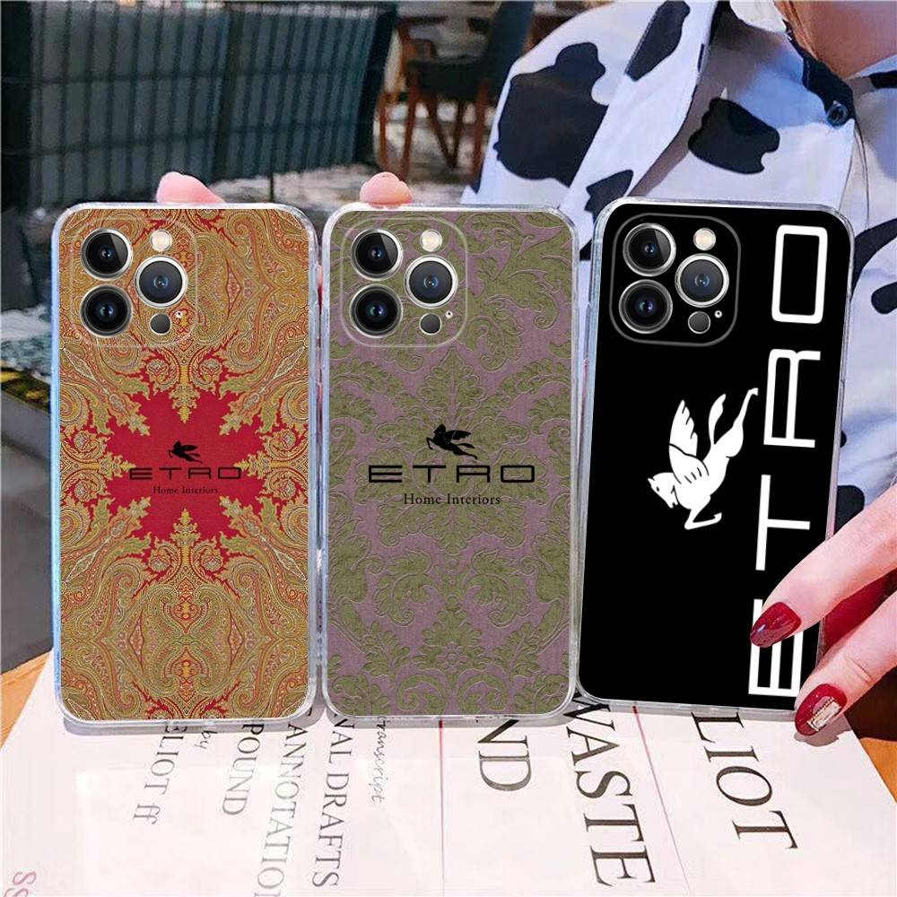 Luxuxy E-ETRO Logo Transparent Phone Case For IPhone 17 Air 16 Pro Max 15 14 13 12 11Plus Shockproof Cover