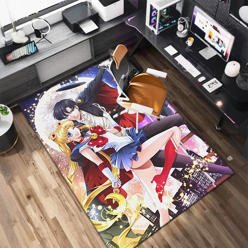 Cute Cartoon Theme Sailor Moon Tsukino Usagi Cartoon Rug Multifunctional Household Anti-slip Decorative Door Mat, Outdoor Floor Mat, and Carpet Y7