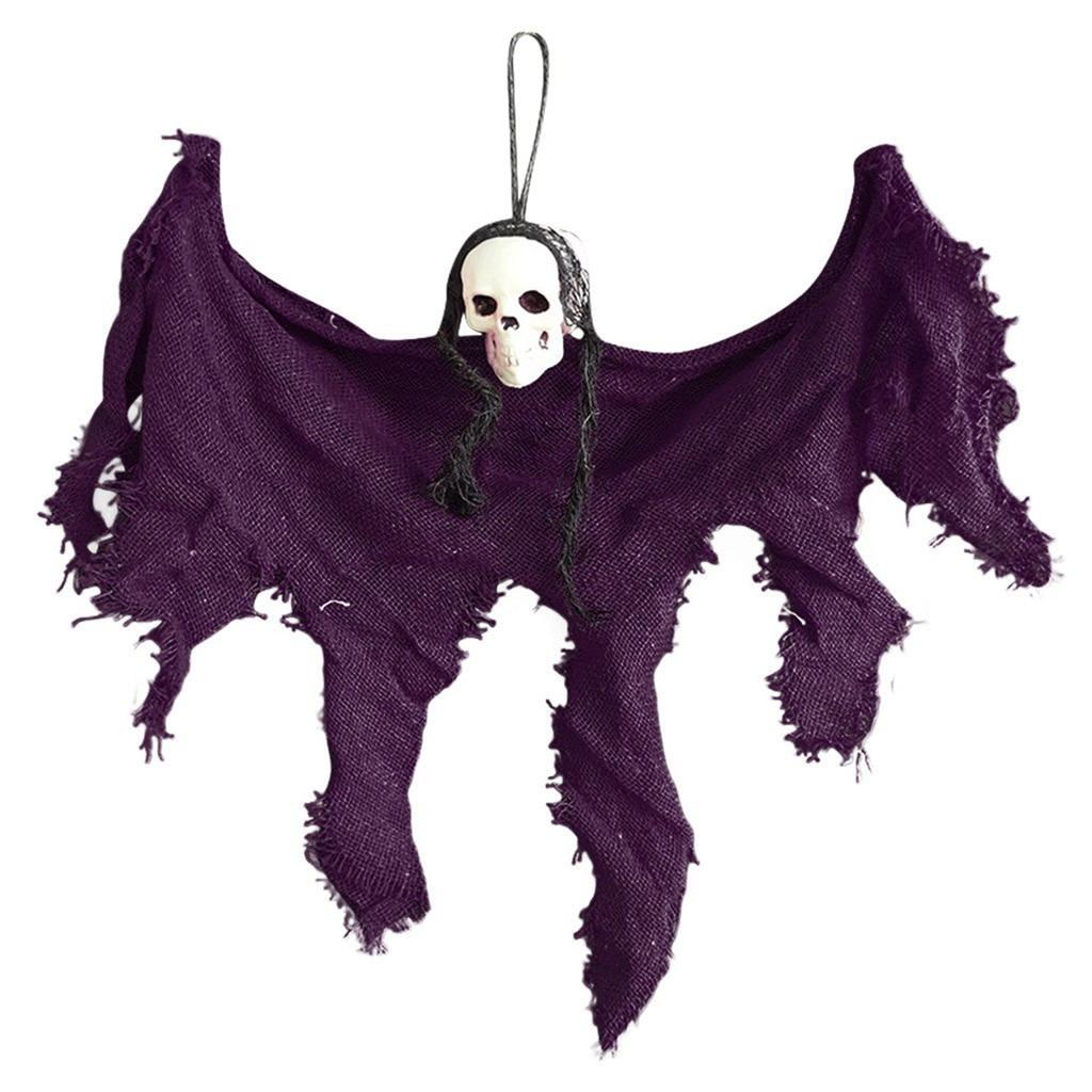 Halloween Hanging Ghost Decoration with Mesh Fabric and Skull Head for Indoor Outdoor Party Haunted House Props