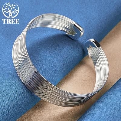 925 Sterling Silver Multi-Line Bracelets Bangle Jewelry