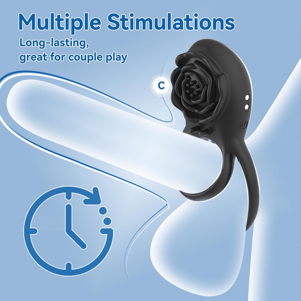 Rose Lock Vibrating Ring for Men, 8-Mode Magnetic Rechargeable Wearable Adult Toy