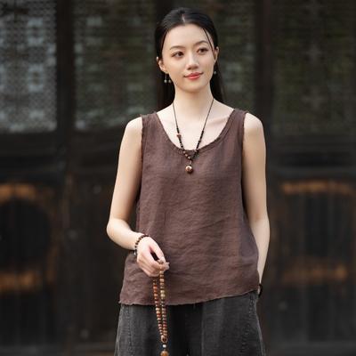 Débardeurs Vintage pour Femmes Couleur Unie Col Rond Sans Manches Vêtements Été Ample Décontracté Débardeurs Féminins