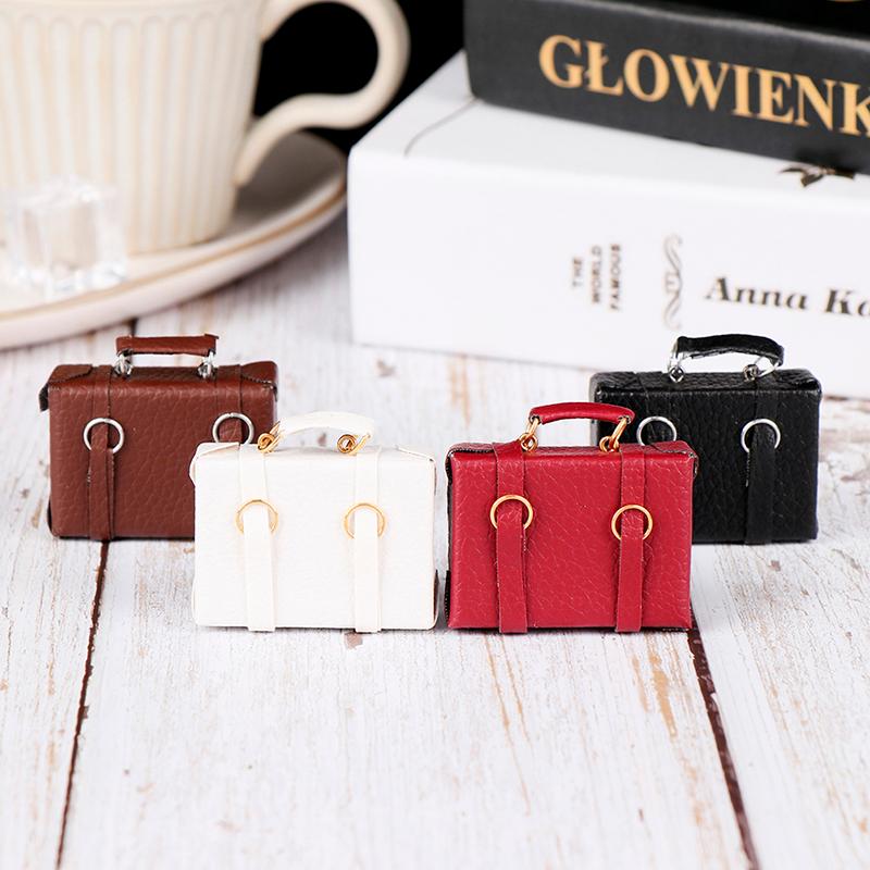1Pcs 1:12 Scale Micro Dollhouse Miniature Retro Leather Box Briefcase Suitcase Model Toy Decoration For Doll House Accessories