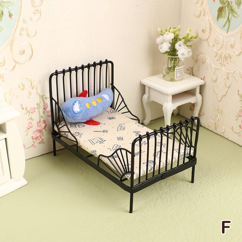 1:12 Dollhouse Mini European Iron Bed Cradle Bed Cushion Mattress Bedroom Decor