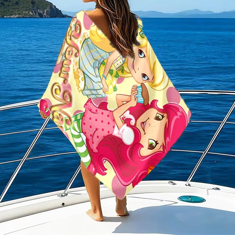 1pc Princess Strawberry Beach Towel with Custom Name, Beach and Seaside Swimming Pool Equipment, Fashion Pattern, Rectangular, Travel Essential