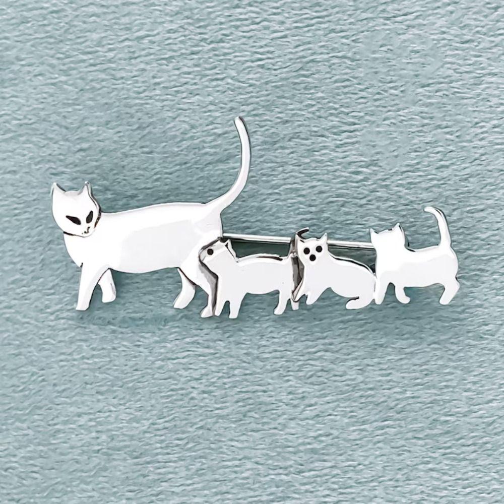 Animal Jewelry Fashion Cute Cat Family Brooch Minimalist Silver Vintage Animal Pin Gold Jewelry Cat Brooch Scarves