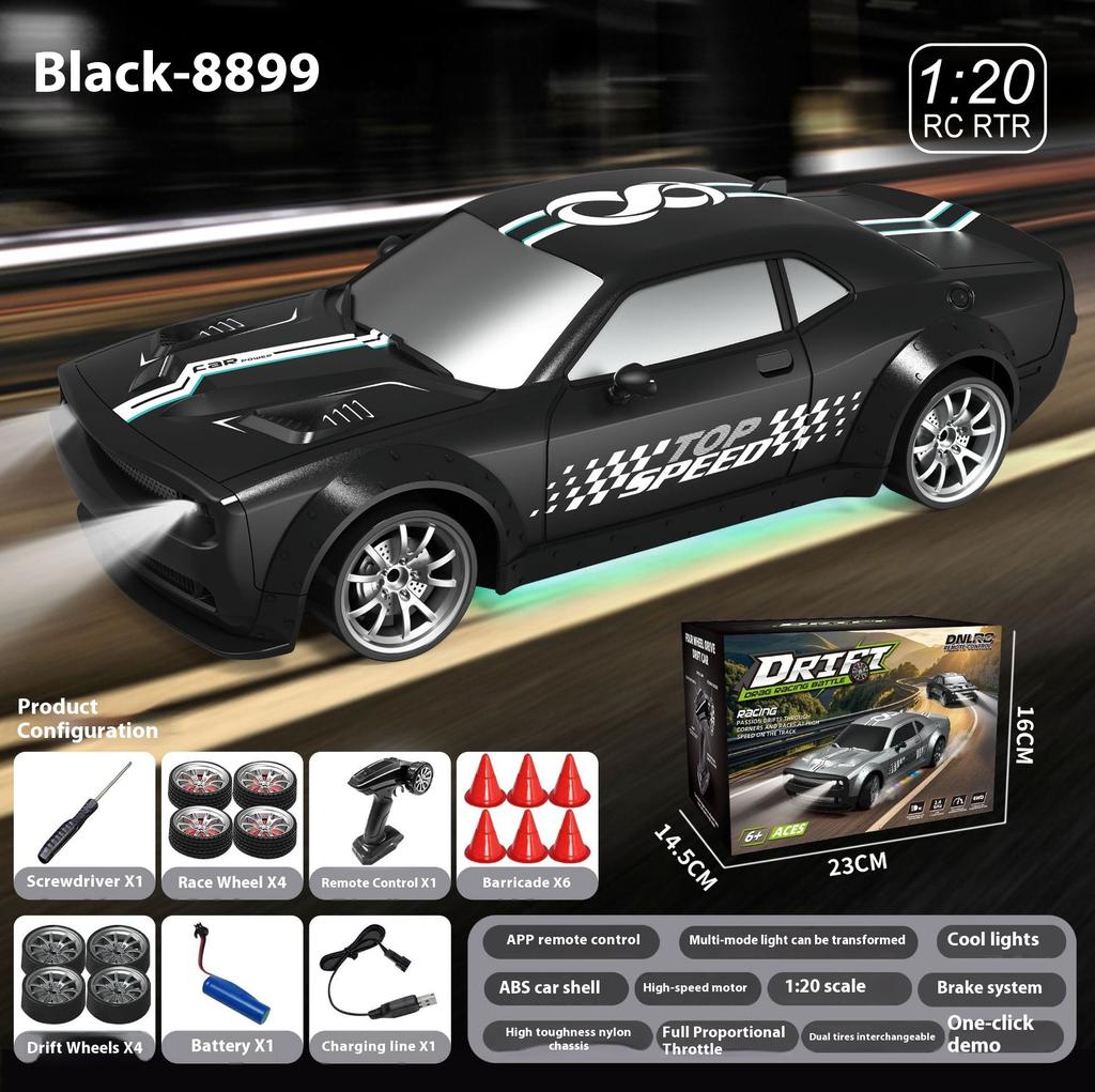 High-Speed RC1:20 Four-Wheel Drive Remote Control Drift Car with LED Lights 2.4G Frequency Racing Model Toy for Children