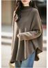 Women's 100% Wool High Neck Shawl Cape Sweater - Loose Fit, Cozy Autumn/Winter Pullover