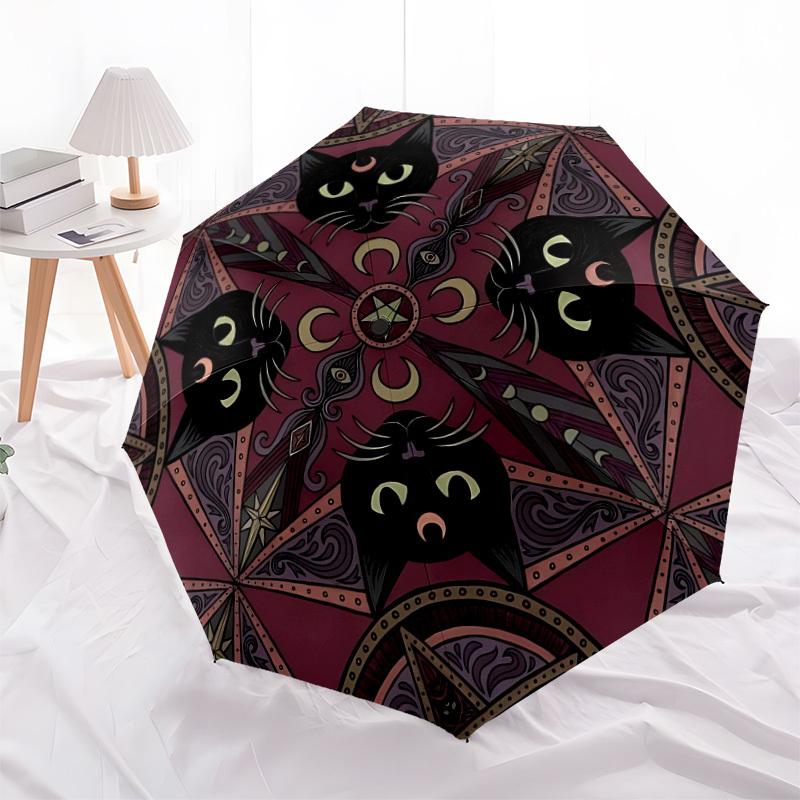 1PC Mystic Cats Automatic Folding Umbrella - Compact 8-Rib Design, Durable Plastic & Iron, Lightweight for Outdoor Daily Use, Festive Gift094