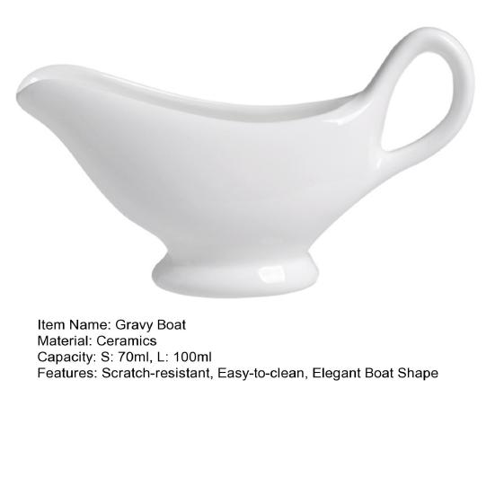 White Ceramic Gravy Boat Sauce Server with Large Pour Spout Non-Slip Bottom Gravy Dispenser for Gravy Salad Dressings