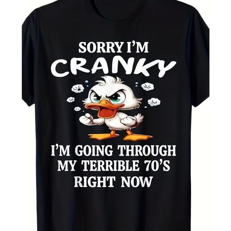 Funny 70s Duck Graphic Tee, 100% Cotton Casual Crew Neck Outfit S разноцветный