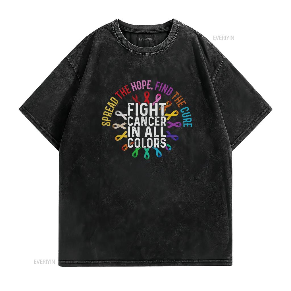 Fight Cancer In All And Every Color Ribbons Flower Heart T Shirt Vintage Washed Soft Comfortable Designer Clothes Breathable