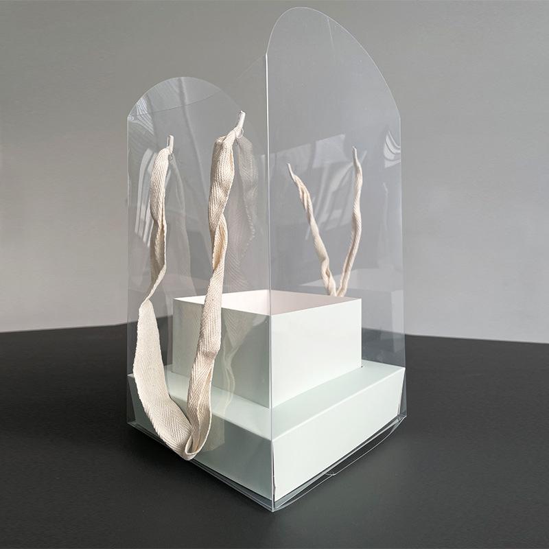 Rose Flower Hand Packaging Box Waterproof Transparent Flower Art Arrangement Paper Box Portable Tote Florist Supplies Package