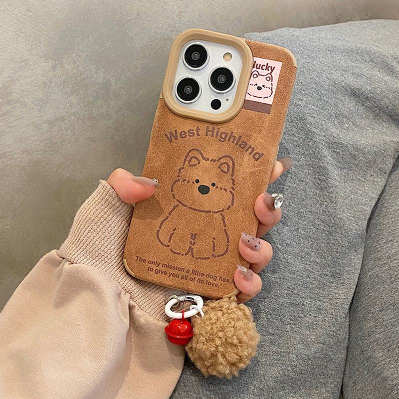 Cute West Highlands Is Suitable for Apple 16promax Mobile Phone Case Iphone15/14 Wool Ball Leather 13/xmax