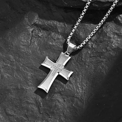 Unisex Stålsmycken Zirkoninlägg Korshänge Halsband 38*25mm
