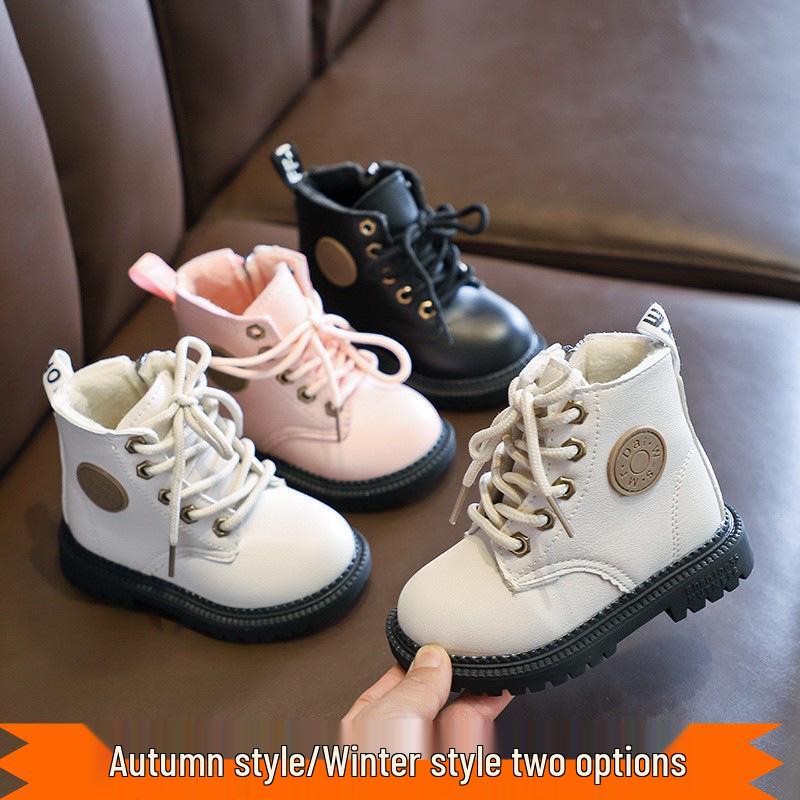 2024 Autumn/Winter Waterproof Cotton Martin Boots - Soft Sole Leather Ankle Boots for Boys & Girls, British Style