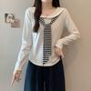 Plus Size Navy Collar Striped Long Sleeve Women's T-shirt - Slimming & Versatile Spring/Autumn Style.