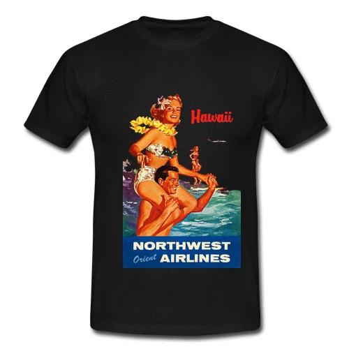 Mens Retro Surf T-shirt Hawaii Tandem Surfing Airlines Hawaiian Travel Cotton 4XL