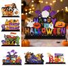 Indoor Autumn Seasonal Decor Halloween Tabletop Signs, Pumpkin Ghost Gnome Wood Centerpiece Blocks, Spooky Decorative Crafts for Fall Party
