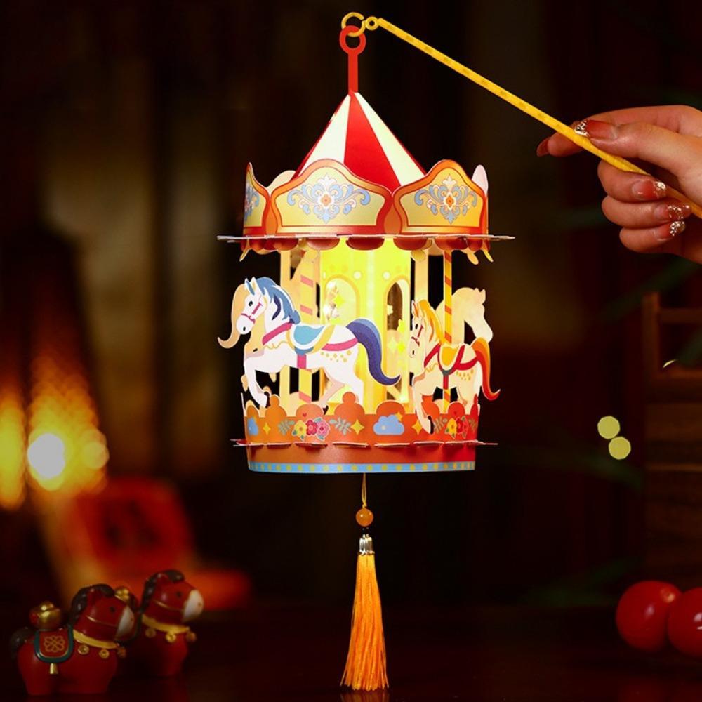 PVC Cartoon Carousel Lantern Handmade Luminous Lanterns Year of the Horse Lantern  New Year