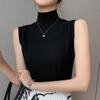 Women's Ice Silk T-shirt Spring Summer Korean Style Sleeveless Lining Top Half High Neck Slim Fit Knit Vest Top