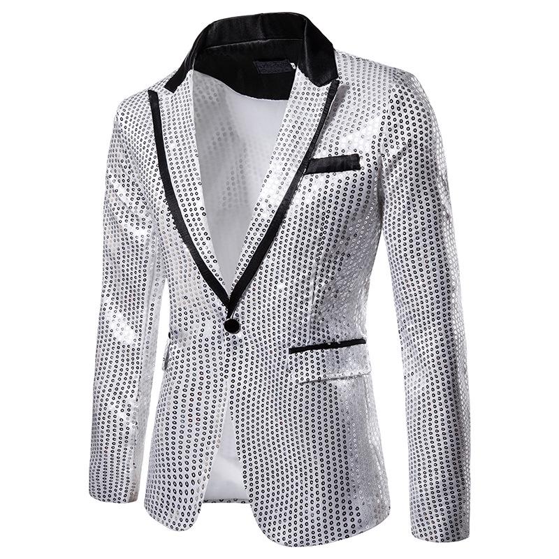 CHEST Men's Golden Shiny Party Fashion Suit Stage Singer Wedding Groom Jacket Master Coat
