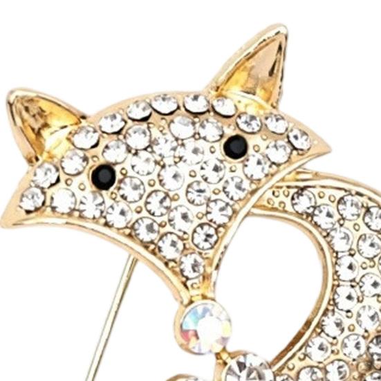 Metal Fox Jewelry Bling Rhinestone Brooch for Women, Golden Plated Silhouette Pin Lapel Pin, Dainty Daily Wear Parties Dates Alloy Clothing