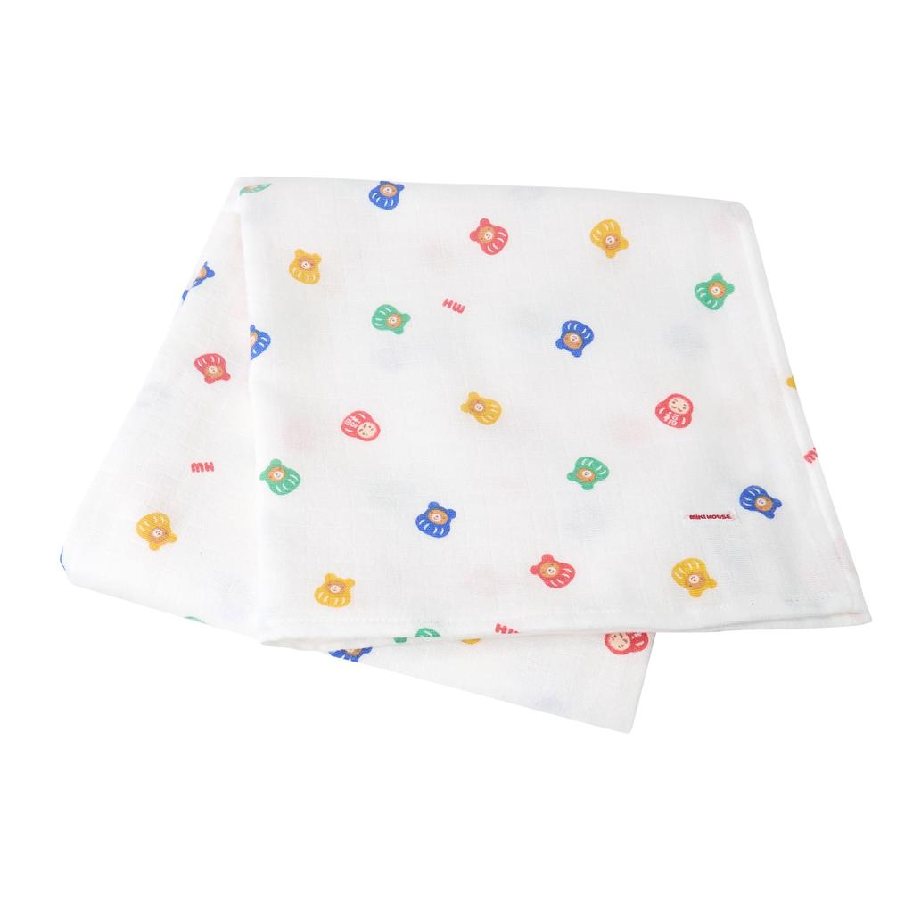 MIKIHOUSE Lucky Cat & Daruma Double Woven Gauze Multi Blanket 100 Percent Cotton Baby Swaddle Made in Japan 110 x cm