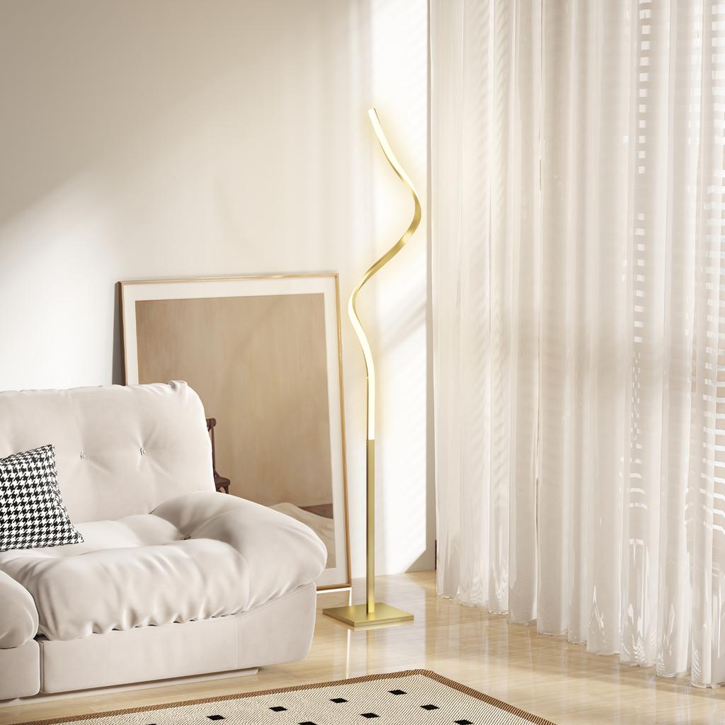 LED Floor Lamp with 3 Adjustable Brightness, Modern Dimmable Standing Lamp with Foot Switch for Bedroom, Living Room, Gold Tone